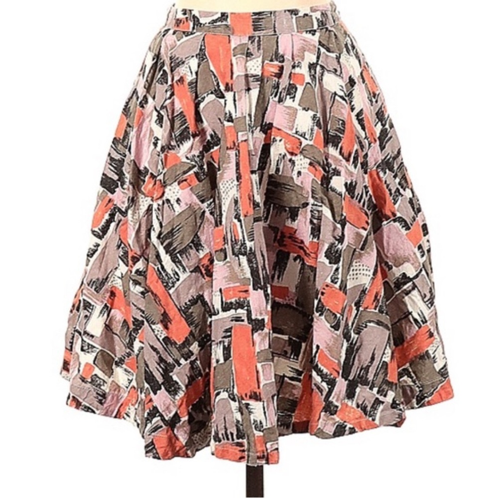 Anthropologie Lil Midcentury Pattern Peach Circle Skirt Size 12 EUC